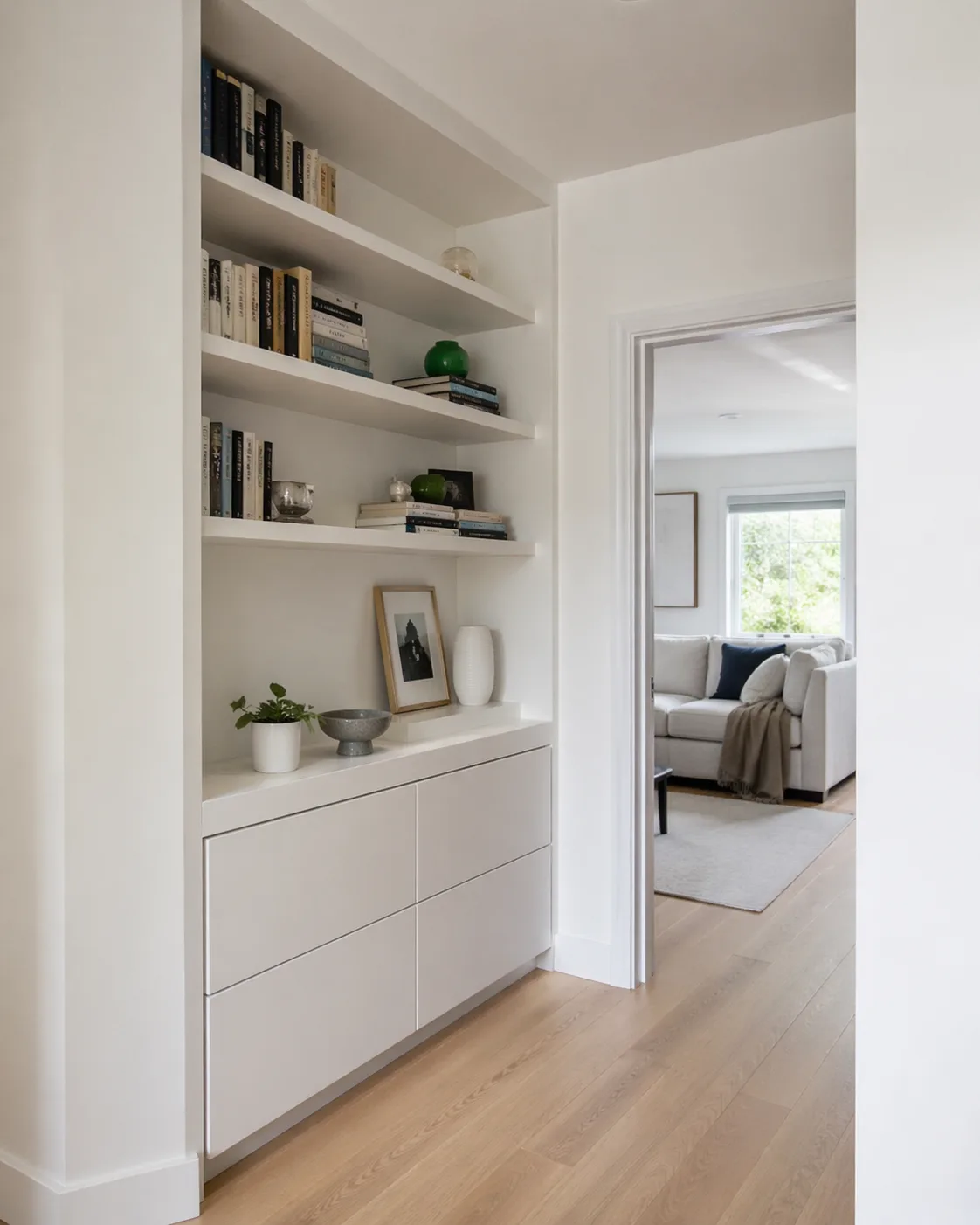 Móvel personalizado em MDF branco integrado ao ambiente