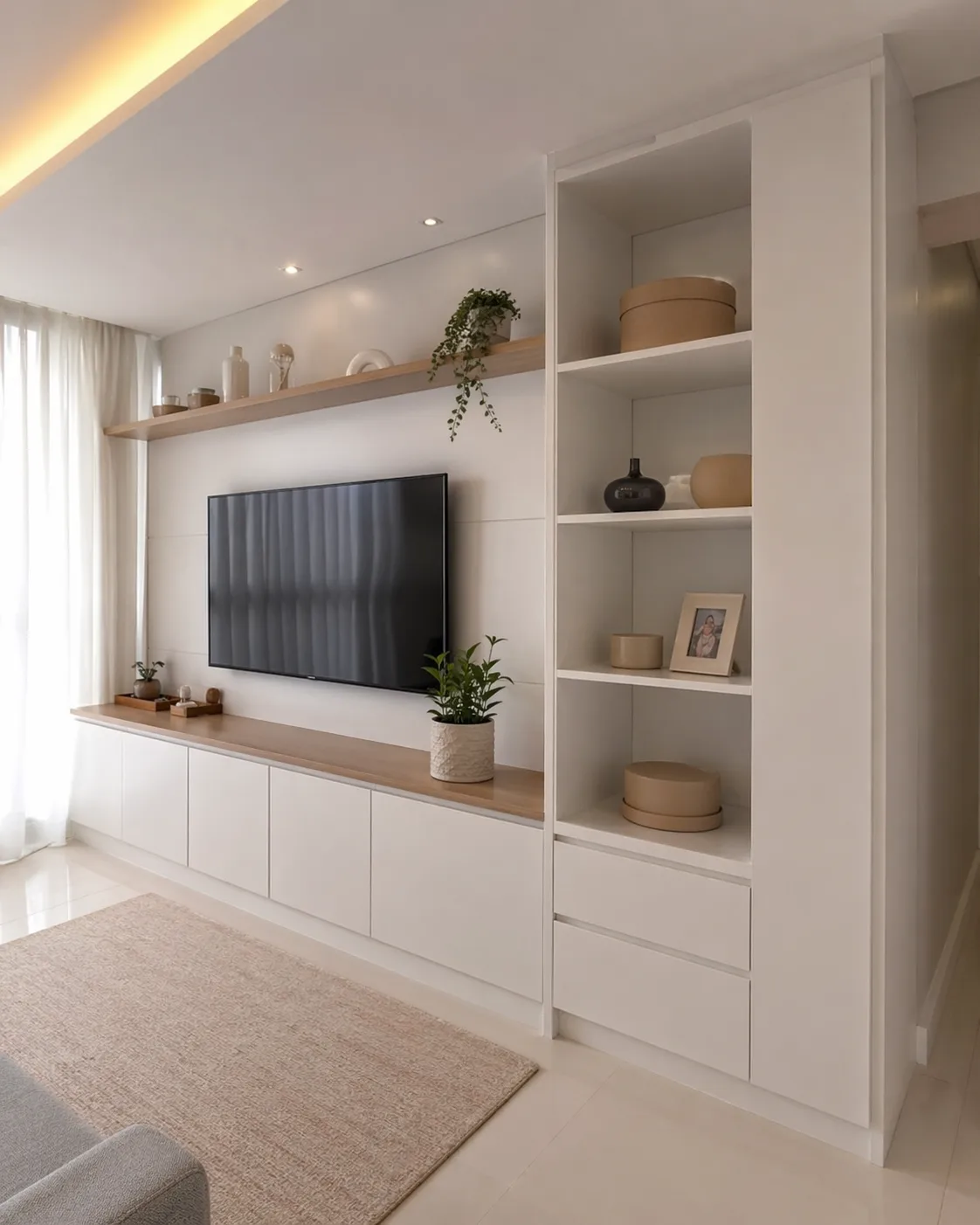 Painéis, nichos e armários em MDF branco para sala