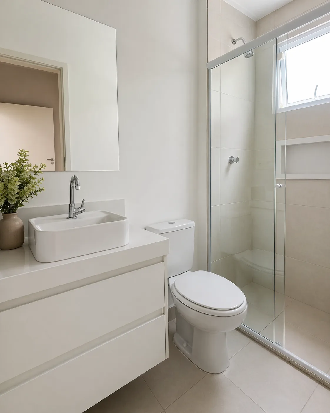 Gabinete de pia em MDF branco com visual claro