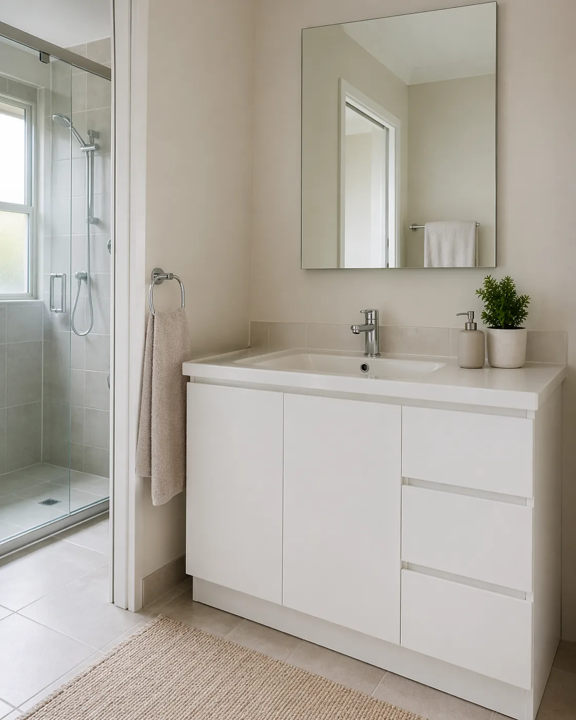 Armários e apoios em MDF branco para banheiro