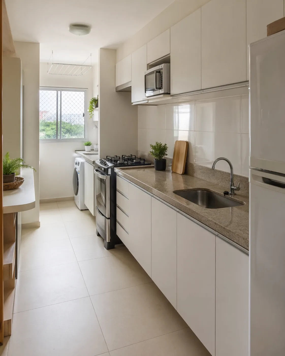 Gabinetes e balcões em MDF branco para cozinha