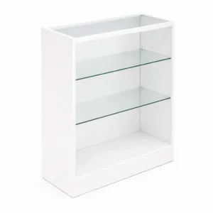 Balcão Vitrine em MDF Branco com Tampo e Frente de Vidro