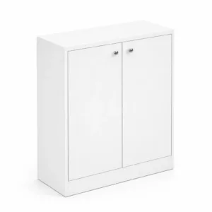 Balcão com Portas em MDF Branco e 2 Prateleiras Internas