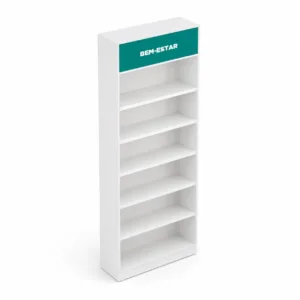 Expositor de bem-estar para farmácia 90x220x30cm branco com prateleiras em mdf