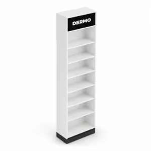 Expositor de dermocosméticos para farmácia 60x220x30cm branco com prateleiras
