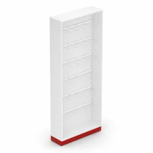 Expositor com cremalheira para farmácia 90x220x30cm branco com base vermelha