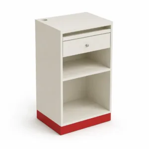 Balcão PDV para farmácia 60cm branco com base vermelha