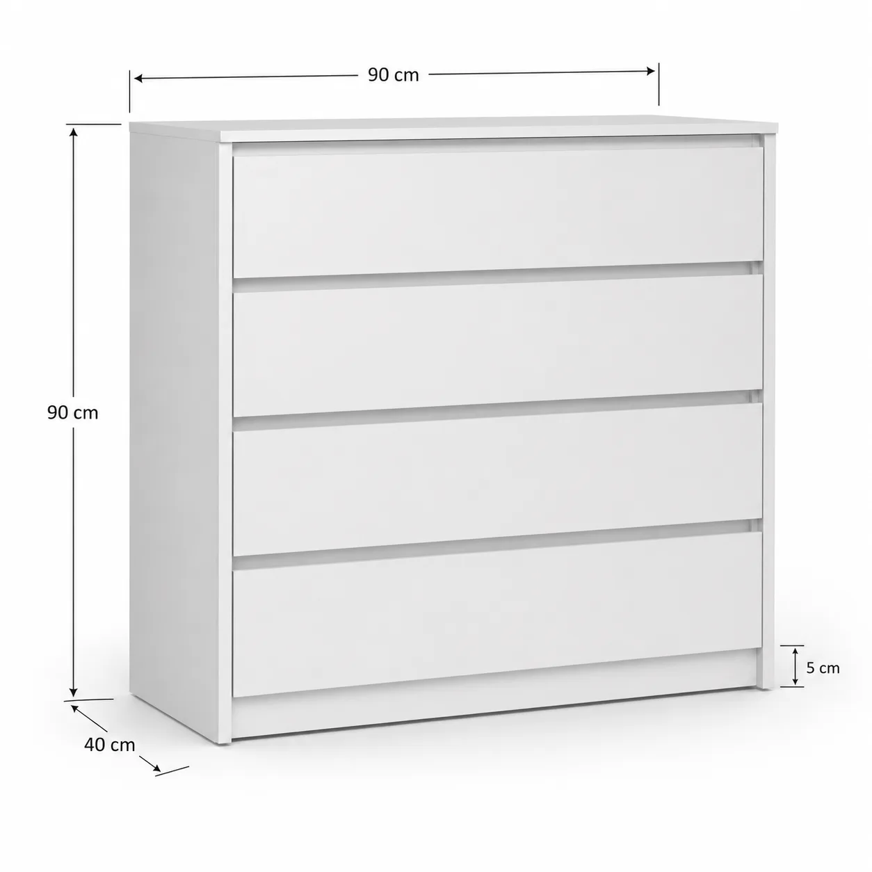 Cômoda branca 4 gavetas com medidas 90 cm por 90 cm por 40 cm