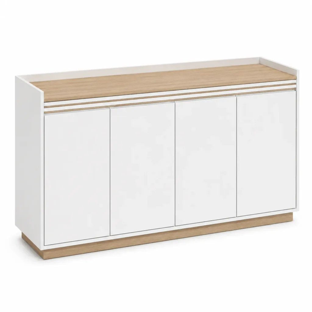 Buffet Aparador Branco e Amadeirado com 4 Portas