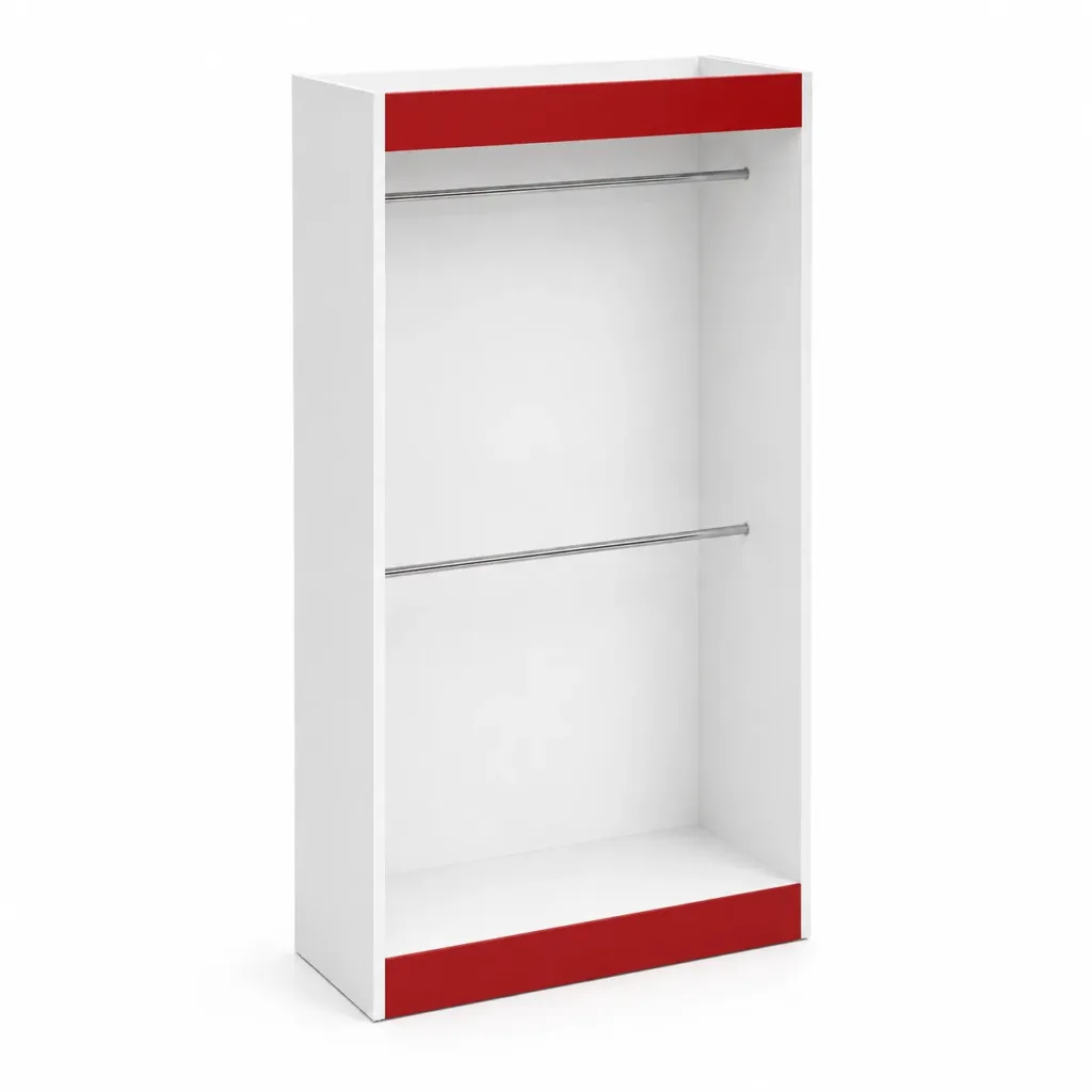 Arara Dupla para Loja de Roupas 90 cm em MDF Branco e Vermelho