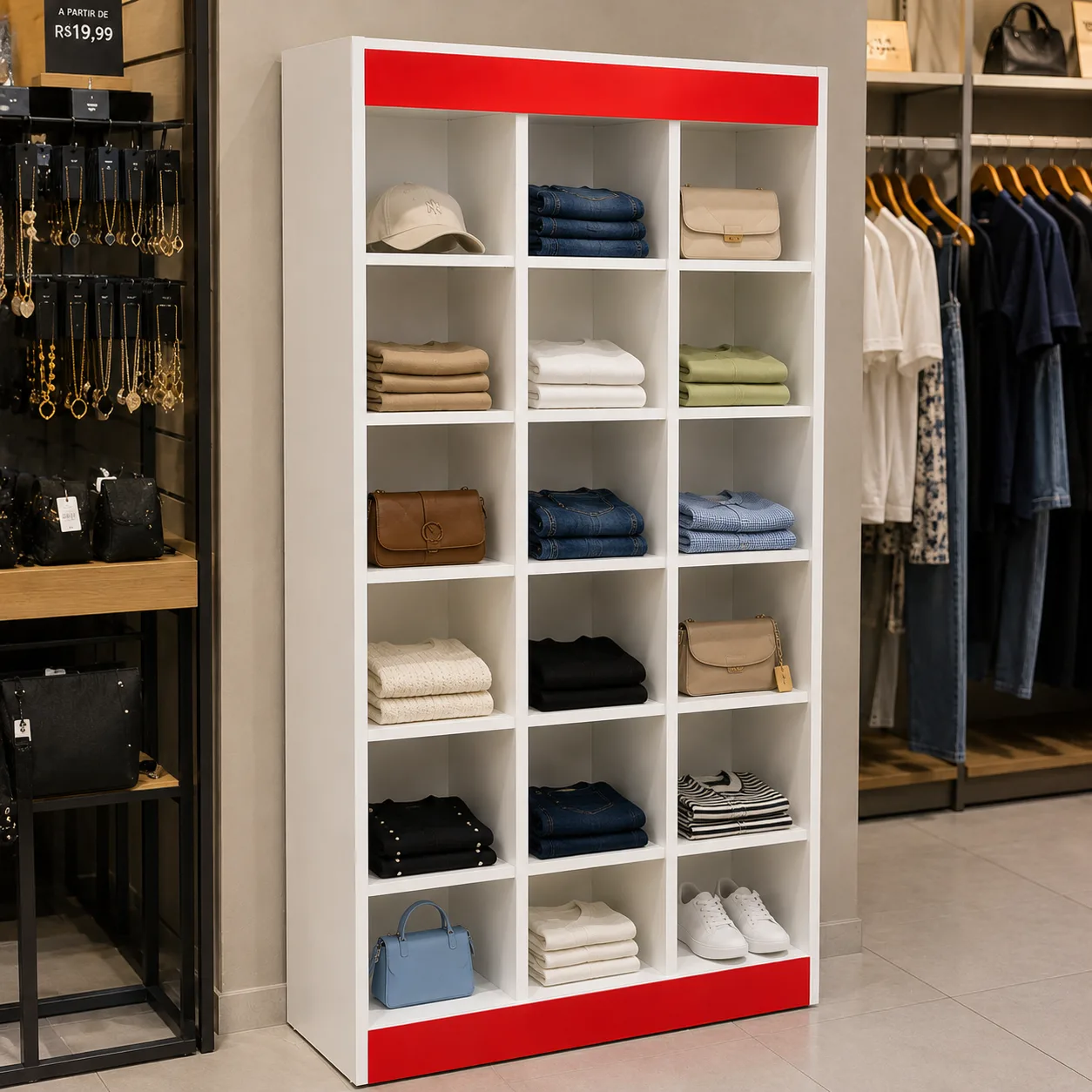 expositor para loja em MDF com nichos para organização de produtos