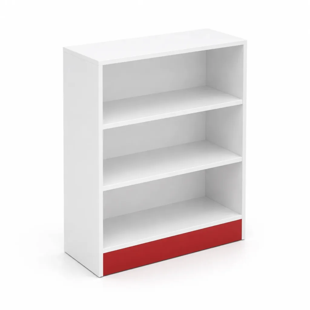 Expositor para Loja 90 cm com 3 Prateleiras em MDF Branco e Vermelho
