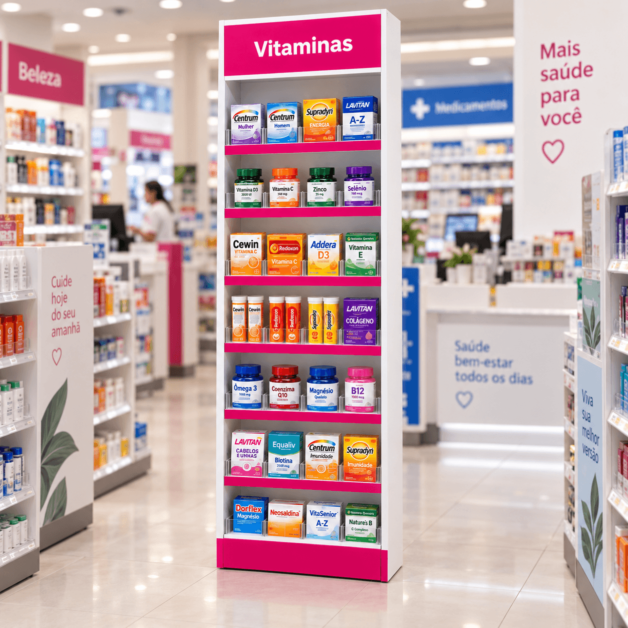Módulo MIP Vitaminas para farmácia em vista lateral