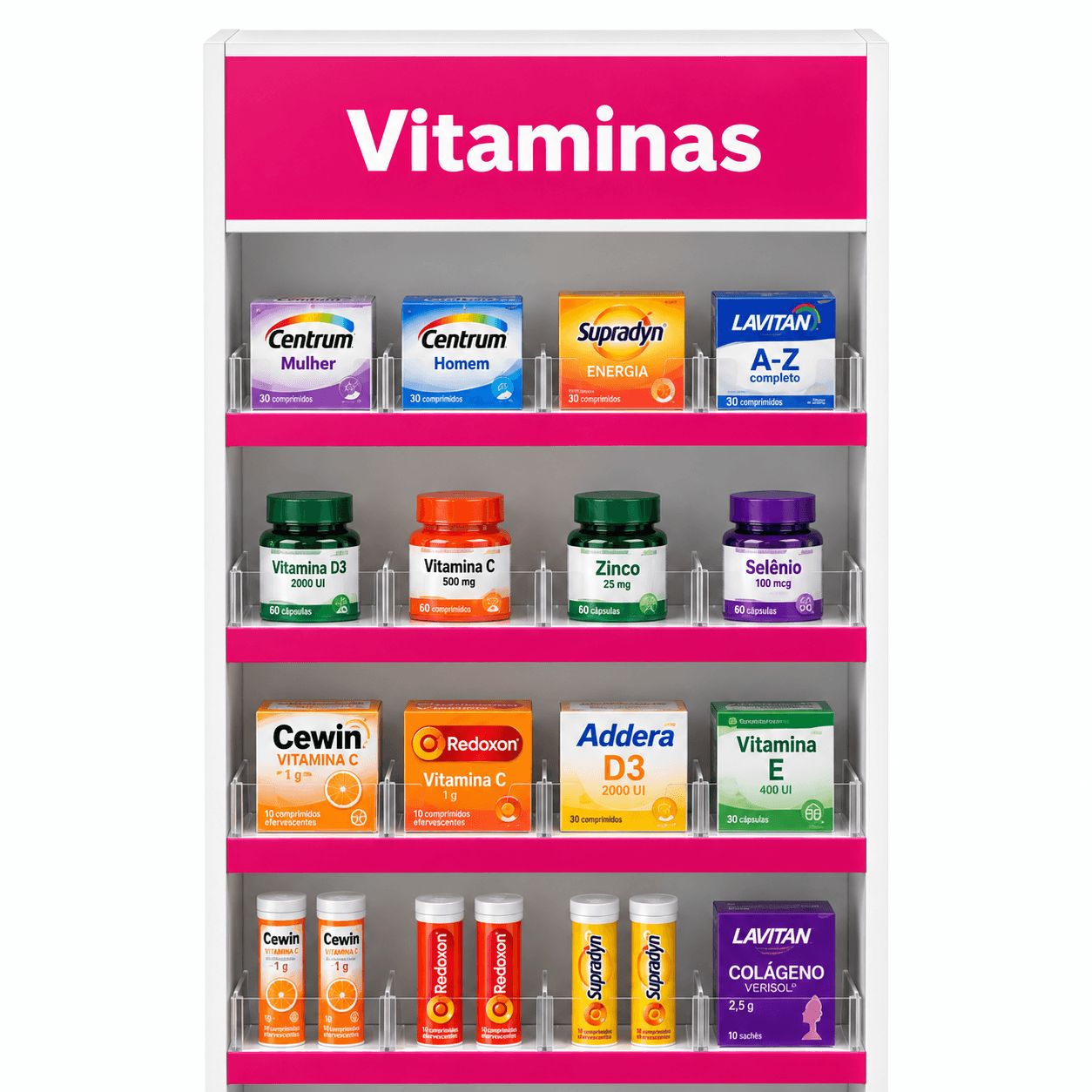 Módulo MIP Vitaminas para farmácia em vista frontal