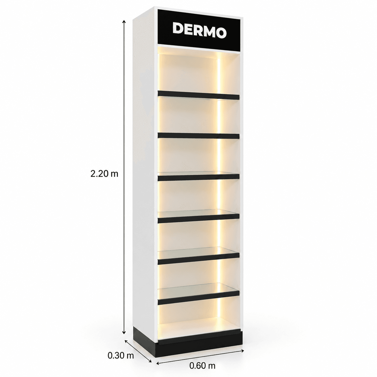 Expositor de Dermocosméticos para Farmácia com Prateleiras de Vidro e LED - vista 6