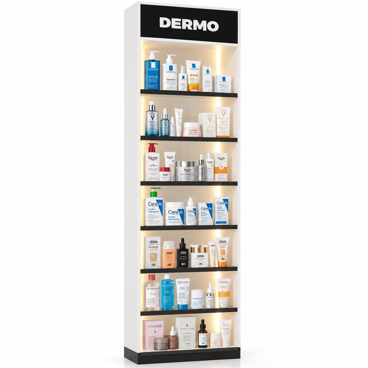 Expositor de Dermocosméticos para Farmácia com Prateleiras de Vidro e LED - vista 4