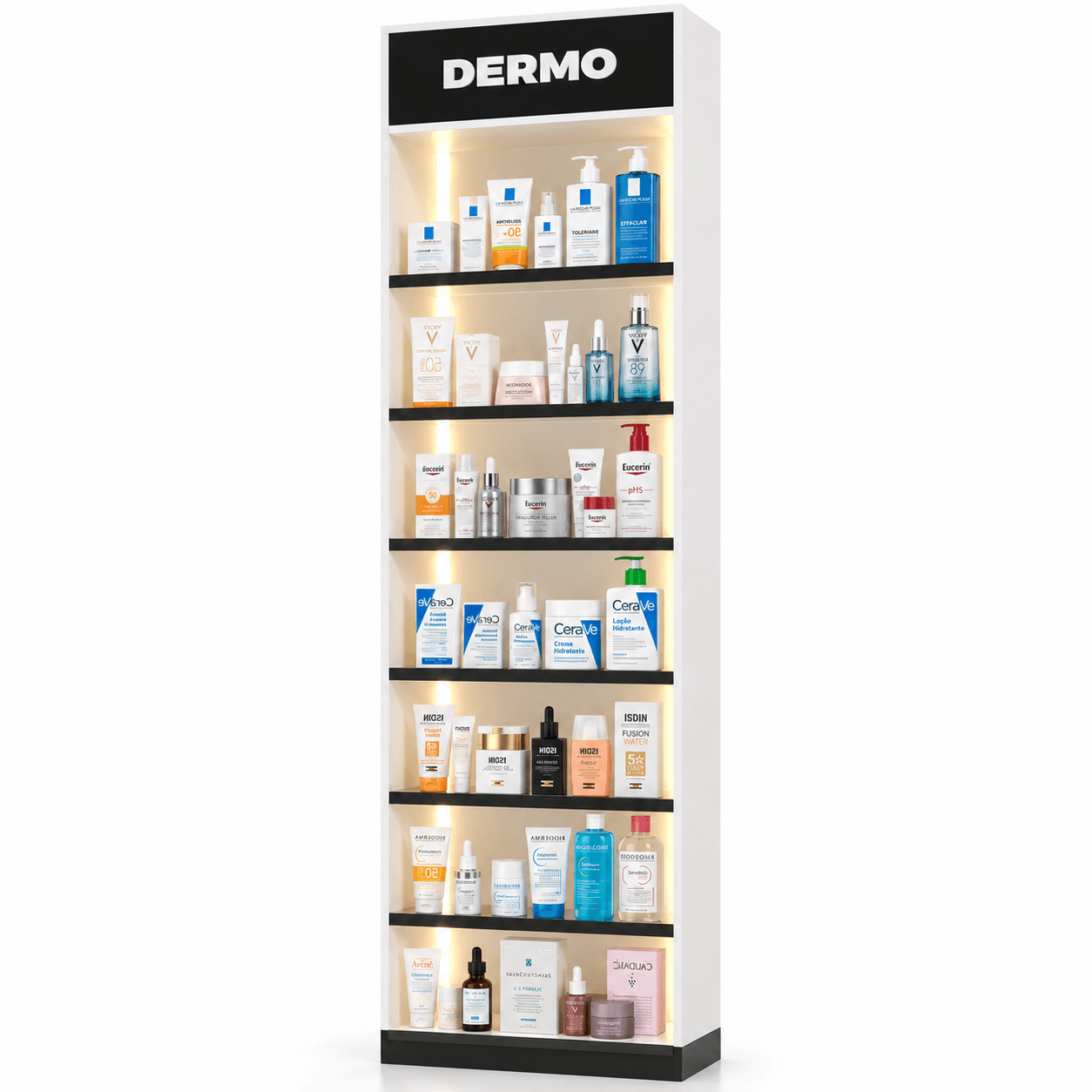 Expositor de Dermocosméticos para Farmácia com Prateleiras de Vidro e LED - vista 2